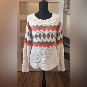 Arizona Jean Company Chevron Knit Sweater - Gray, White, Red